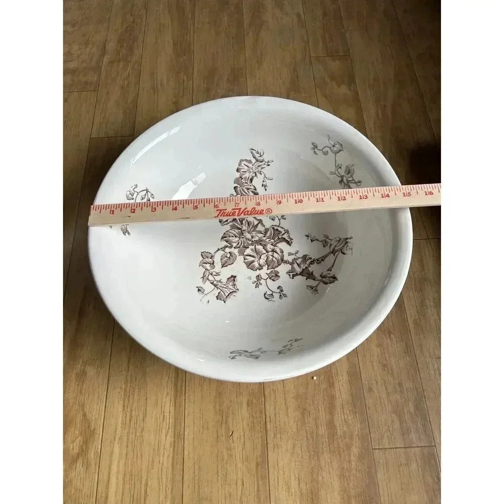 Antique Brown Transfer Ironstone Wash Bowl And Pitcher Morning Glory Pattern